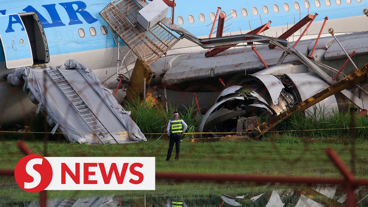 Korean Air aircraft badly damaged after it overshot at Cebu airport’s ...